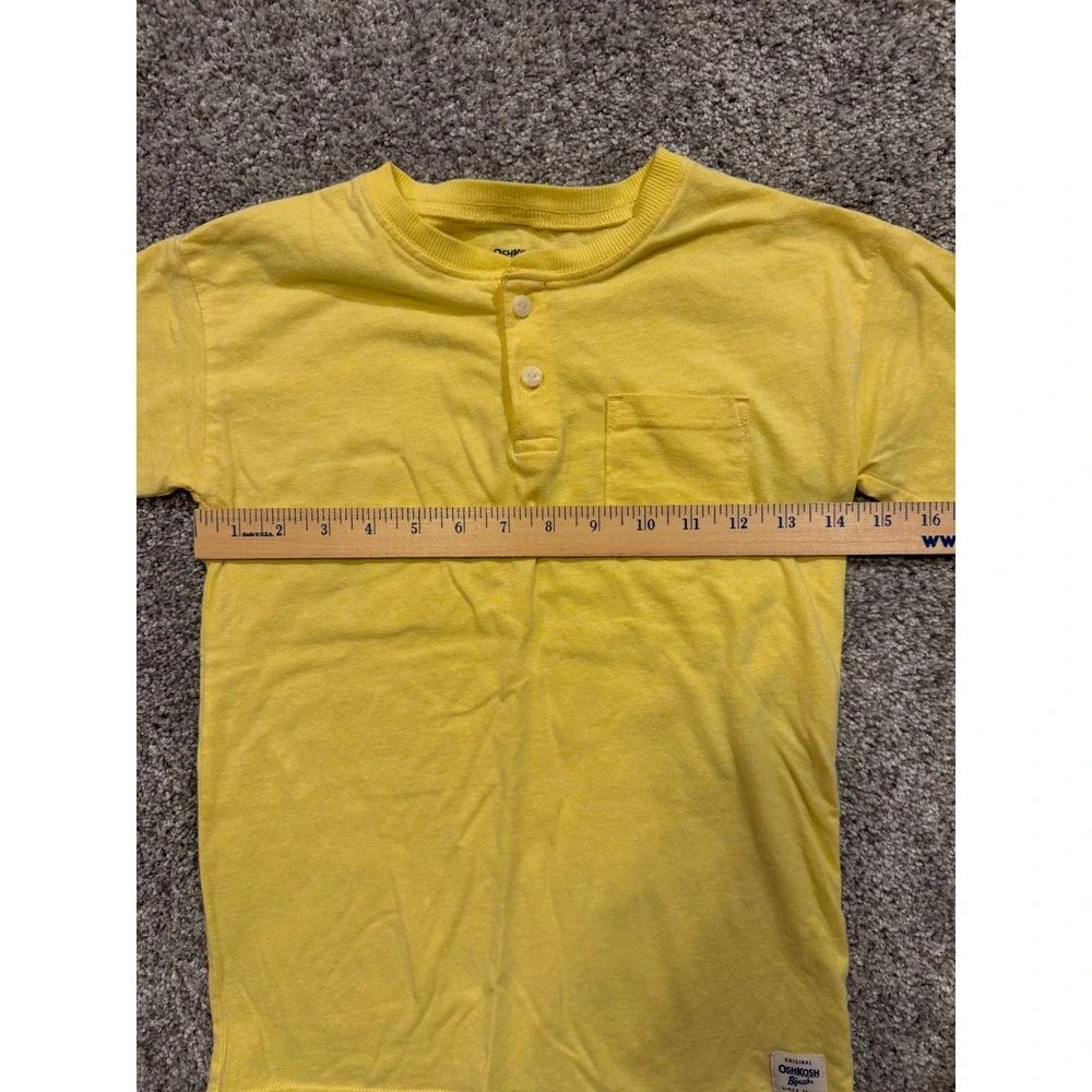 OshKosh B'gosh Henley Shirt Kids 8 Yellow Short Sleeve‎ Pocket Slub Knit Casual